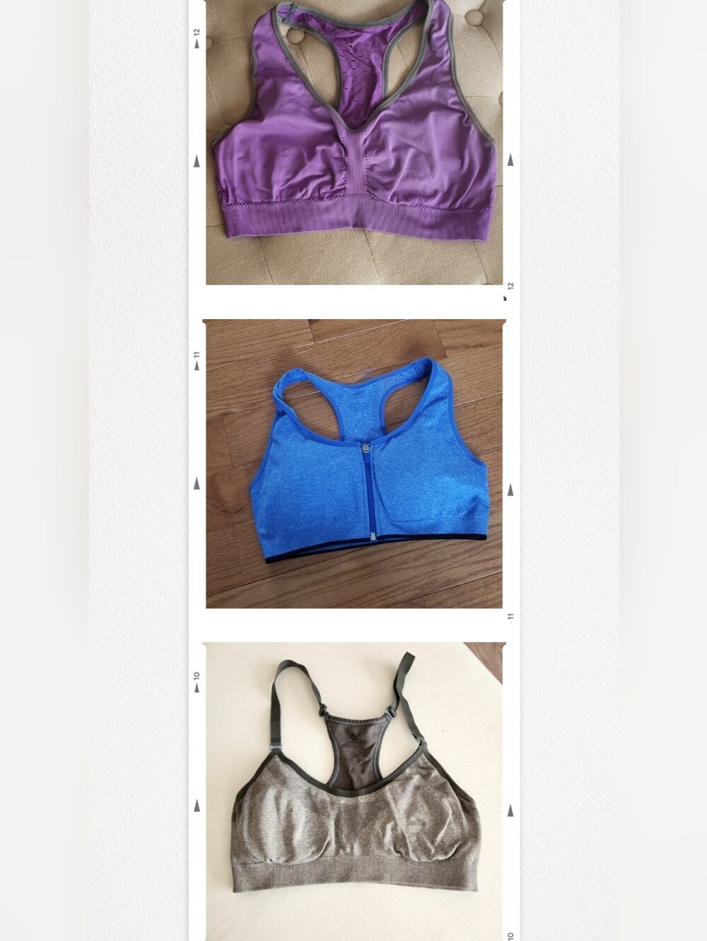 3 Women’s Racerback Sports Bras - BUNDLE LOT SET Purple, Blue, Gray